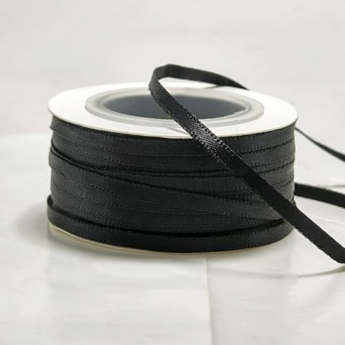 HSTWODE Geschenkbänder 3mm, 50 yards，Satinband Dekoration Geschenkband breit Schleifenband, Stoffband für Hochzeit, Taufe und Geburtstag Geschenke (Schwarz) von HSTWODE