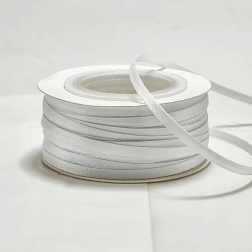 HSTWODE Geschenkbänder 3mm, 50 yards，Satinband Dekoration Geschenkband breit Schleifenband, Stoffband für Hochzeit, Taufe und Geburtstag Geschenke (Weiß) von HSTWODE