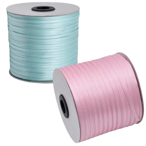 HSTWODE Geschenkband Set 2 Rollen (3mm x 457m) - Hochzeitsdekoration, Geburtstagsband für Ballons, Geschenkanhänger | Floristenzubehör, Partyzubehör, Lange Bandrolle (4#) von HSTWODE
