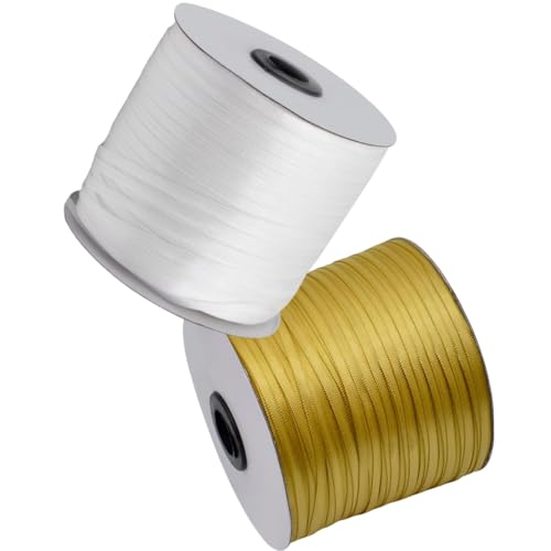 HSTWODE Geschenkband Set 2 Rollen (3mm x 457m) Lange Bandrolle Glänzendes Band- Hochzeitsdekoration, Geburtstagsband für Ballons, Geschenkanhänger | Floristenzubehör, Partyzubehör (3#) von HSTWODE
