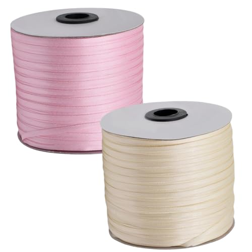 HSTWODE Geschenkband Set 2 Rollen (3mm x 457m) Lange Bandrolle Glänzendes Band- Hochzeitsdekoration, Geburtstagsband für Ballons, Geschenkanhänger | Floristenzubehör, Partyzubehör (6#) von HSTWODE