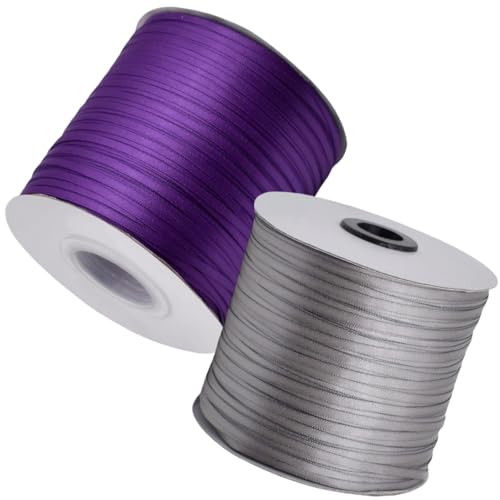 HSTWODE Geschenkband Set 2 Rollen (3mm x 457m) Lange Bandrolle Glänzendes Band- Hochzeitsdekoration, Geburtstagsband für Ballons, Geschenkanhänger | Floristenzubehör, Partyzubehör (8#) von HSTWODE