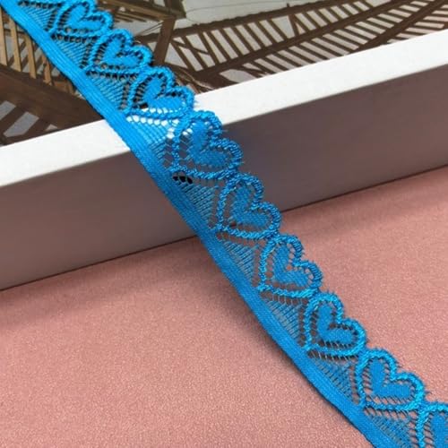 HSTWODE Herzförmig Stickerei-Spitzenborte,Spitzenstoff Spitzenborte Elastisches Spitzenband, 18 mm breit, herzförmig,für Basteln Nähen Hochzeit Deko Scrapbooking Geschenkbox (Blau) von HSTWODE