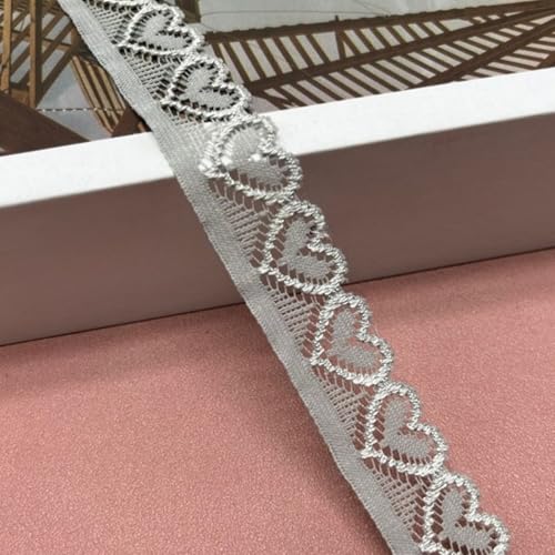 HSTWODE Herzförmig Stickerei-Spitzenborte,Spitzenstoff Spitzenborte Elastisches Spitzenband, 18 mm breit, herzförmig,für Basteln Nähen Hochzeit Deko Scrapbooking Geschenkbox (Grau) von HSTWODE