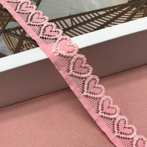 HSTWODE Herzförmig Stickerei-Spitzenborte,Spitzenstoff Spitzenborte Elastisches Spitzenband, 18 mm breit, herzförmig,für Basteln Nähen Hochzeit Deko Scrapbooking Geschenkbox (Rosa) von HSTWODE