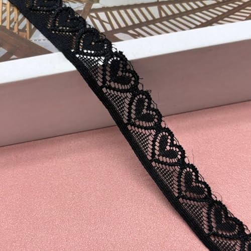 HSTWODE Herzförmig Stickerei-Spitzenborte,Spitzenstoff Spitzenborte Elastisches Spitzenband, 18 mm breit, herzförmig,für Basteln Nähen Hochzeit Deko Scrapbooking Geschenkbox (Schwarz) von HSTWODE