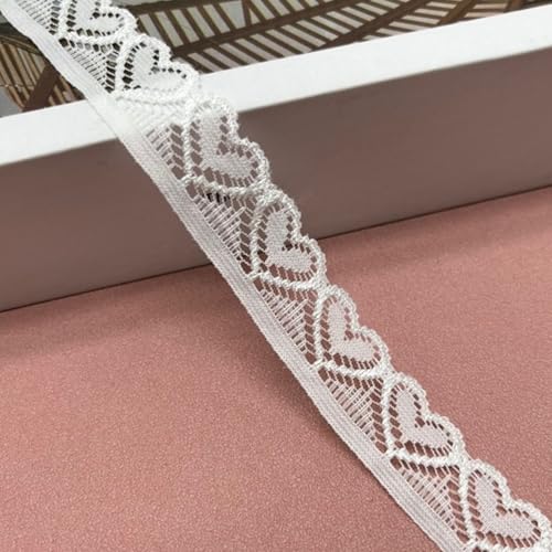 HSTWODE Herzförmig Stickerei-Spitzenborte,Spitzenstoff Spitzenborte Elastisches Spitzenband, 18 mm breit, herzförmig,für Basteln Nähen Hochzeit Deko Scrapbooking Geschenkbox (Weiß) von HSTWODE