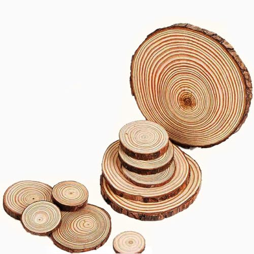 HSTWODE Holzscheibe rund, Naturholz Baumscheiben（Optionale Dicke） bei der dekorativen Gestaltung und für Lebensmittelschalen verwendet,Malen Baumscheibe, DIY Handwerk (100 Stück Φ6-8cm 0,5cm dick) von HSTWODE