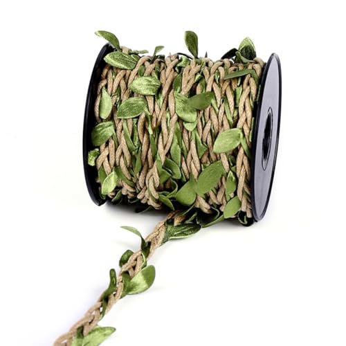 HSTWODE Jute-Schnur Wax Rope, 10m Sackleinen Blattband mit Wachsprozess und Künstlichen Rebengrünen Blättern Dekoration für DIY, Floristik, Hochzeitsdekoration, Garten Kunstwerke (Helles Curry) von HSTWODE