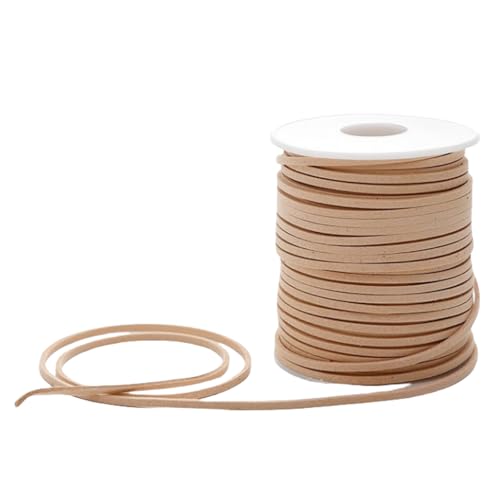 HSTWODE Lederband 3mm x 50 Yards Lederschnur Flache Faux Wildleder Schnur Lederbänder Lederkordel, Leder Schnur für DIY, Armband, Halskette (Camel) von HSTWODE