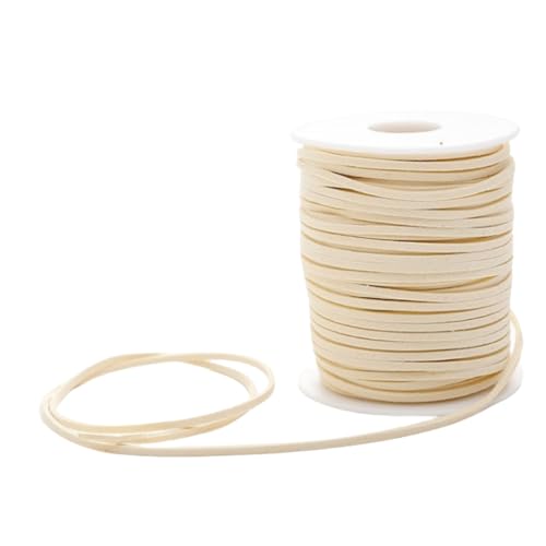 HSTWODE Lederband 3mm x 50 Yards Lederschnur Flache Faux Wildleder Schnur Lederbänder Lederkordel, Leder Schnur für DIY, Armband, Halskette (Cremeweiß) von HSTWODE