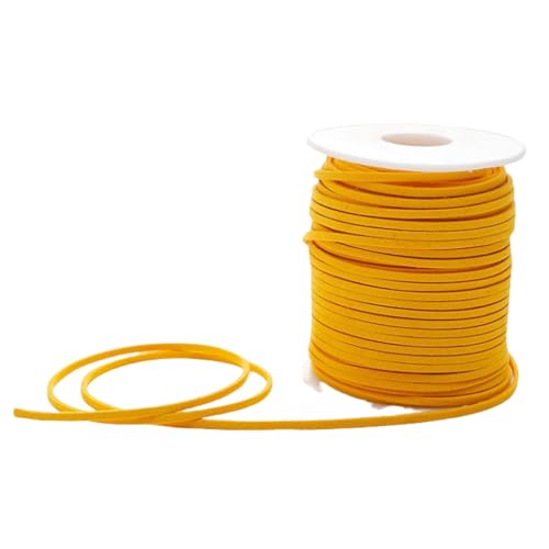 HSTWODE Lederband 3mm x 50 Yards Lederschnur Flache Faux Wildleder Schnur Lederbänder Lederkordel, Leder Schnur für DIY, Armband, Halskette (Gelb) von HSTWODE