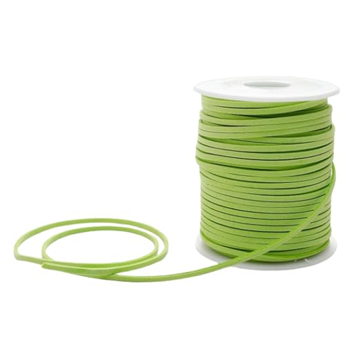 HSTWODE Lederband 3mm x 50 Yards Lederschnur Flache Faux Wildleder Schnur Lederbänder Lederkordel, Leder Schnur für DIY, Armband, Halskette (Grün) von HSTWODE
