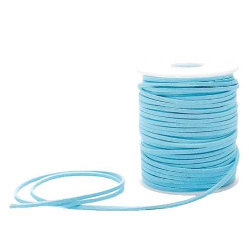 HSTWODE Lederband 3mm x 50 Yards Lederschnur Flache Faux Wildleder Schnur Lederbänder Lederkordel, Leder Schnur für DIY, Armband, Halskette (Hellblau) von HSTWODE