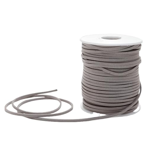 HSTWODE Lederband 3mm x 50 Yards Lederschnur Flache Faux Wildleder Schnur Lederbänder Lederkordel, Leder Schnur für DIY, Armband, Halskette (Hellgrau) von HSTWODE