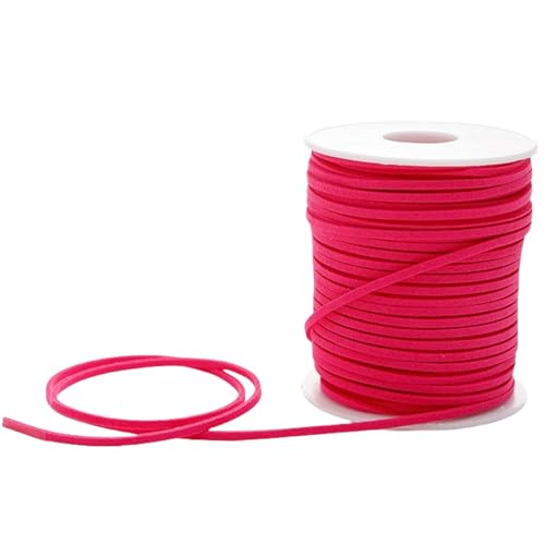 HSTWODE Lederband 3mm x 50 Yards Lederschnur Flache Faux Wildleder Schnur Lederbänder Lederkordel, Leder Schnur für DIY, Armband, Halskette (Rosa) von HSTWODE