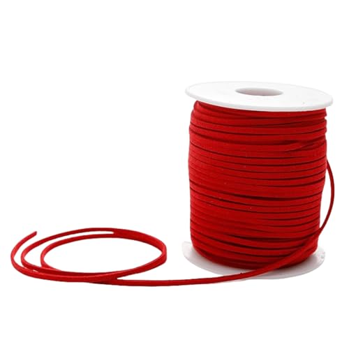 HSTWODE Lederband 3mm x 50 Yards Lederschnur Flache Faux Wildleder Schnur Lederbänder Lederkordel, Leder Schnur für DIY, Armband, Halskette (Rot) von HSTWODE