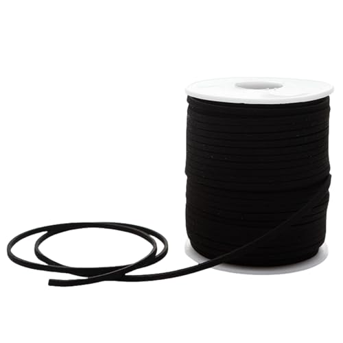 HSTWODE Lederband 3mm x 50 Yards Lederschnur Flache Faux Wildleder Schnur Lederbänder Lederkordel, Leder Schnur für DIY, Armband, Halskette (Schwarz) von HSTWODE