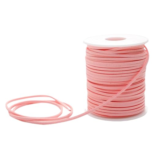 HSTWODE Lederband 3mm x 50 Yards Lederschnur Flache Faux Wildleder Schnur Lederbänder Lederkordel, Leder Schnur für DIY, Armband, Halskette (Staubrosa) von HSTWODE