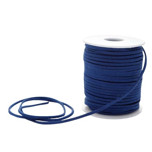 HSTWODE Lederband 3mm x 50 Yards Lederschnur Flache Faux Wildleder Schnur Lederbänder Lederkordel, Leder Schnur für DIY, Armband, Halskette (Tiefblau) von HSTWODE