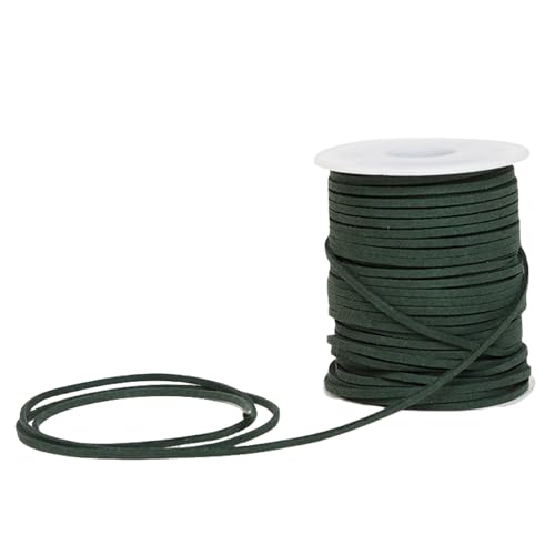 HSTWODE Lederband 3mm x 50 Yards Lederschnur Flache Faux Wildleder Schnur Lederbänder Lederkordel, Leder Schnur für DIY, Armband, Halskette (Weihnachtsgrün) von HSTWODE