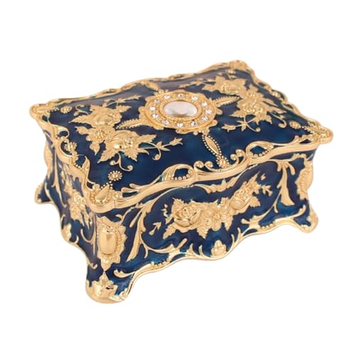 HSTWODE Quadratische Schmuckschatulle,vintage schmuckschatulle,Deckel Schmuckdose,Retro Schmuckkästen Deko für schmuckaufbewahrung (Goldblau) von HSTWODE