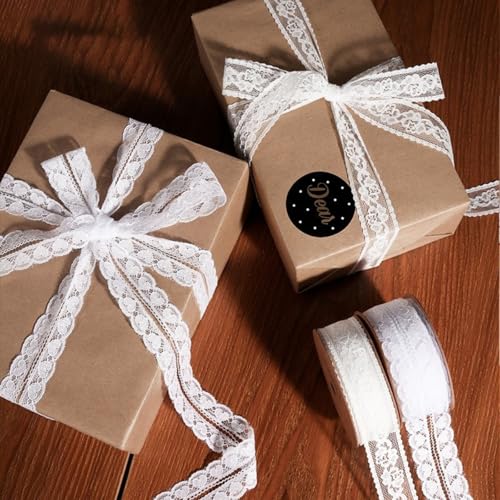 HSTWODE Spitzenband Weiß -Weiss Spitzenbordüre Dekoband(9m lang) für Hochzeit,Nähen,Blumen,Geschenkverpackungen (004) von HSTWODE