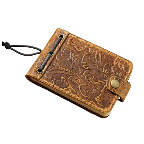 HSTWODE Tragbares Leder-Notizbuch, reisetagebuch,Mini-Notizblock, Tagebuch, für Reisen, Büro, Schulbedarf (Braun (mit Schnitzereien)) von HSTWODE