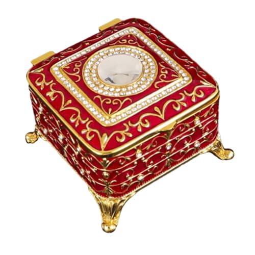 HSTWODE Vintage Schmuckschatulle aus Metall, Kleine Schmuckaufbewahrungsbox, quadratisch Schmuckschatulle, Schmuckschatulle, Schmuckschatulle, Schmuckschatulle (Goldrot) von HSTWODE