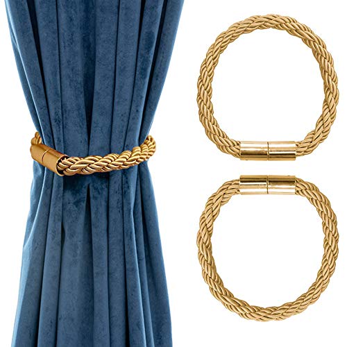 HSTYAIG Magnetische Vorhang Raffhalter Vorhang Clips Seil Rückwärtige Vorhang Halter Schnallen Vorhang Binder Gardinenhalter für Haus Dekoration 2 Stück(Gold) von HSTYAIG