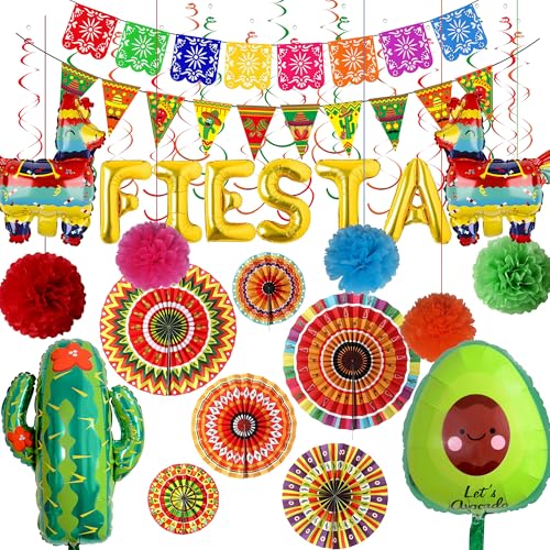 Mexikanische Fiesta-Party-Dekorationen, Zubehör, 32 Stück, Pinata, Kaktus, Folienballons, Krepppapier, Luftschlangen, Banner, Papel, Picado, Papierfächer, Blumen, für Cinco de Mayo, Taco, Party Mexikanische Fiesta-Party-Dekorationen, Zubehör, 32 Stück, Pinata, Kaktus, Folienballons, Krepppapier, Luftschlangen, Banner, Papel, Picado, Papierfächer, Blumen, für Cinco de Mayo, Taco, Party von HSUUSDU