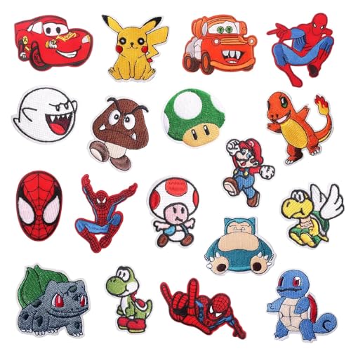 HSUYUN 18 Stück Bügelpatches, Polyester Aufnäher zum Aufbügeln, Niedlich Aufnäher Kinder, Bunt, Patches zum Aufbügeln Set Für Hosen, Rucksäcke, Hüte, Jeans von HSUYUN