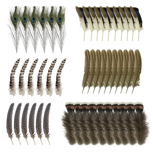 HSUYUN Deko Federn, 48 Stück Bastelfedern Dekorationen, DIY Deko Federn, 6 Styles Gemischte Federn, für DIY-Schmuck, Hochzeitsfeier von HSUYUN