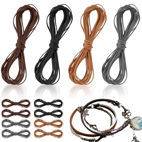12 Rollen Lederband, Lederschnur 3mm, 1m Lederbänder für Ketten,Lederschnüre für DIY Armbänder, Halsketten, Schmuck, Kunsthandwerk, Geschenke(Grau, Dunkles Khaki, Braun, Schwarz) von HSYTEK