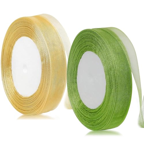 2 Rolle Geschenkband, 45m Satinband Grün, 1CM Breite Schleifenband Gold, Deko Geschenkbänder, Geschenk Band, für Weihnachten, Geschenkverpackung, Brautstrauß Basteln, Geburtstag, Hochzeit 2 Rolle Geschenkband, 45m Satinband Grün, 1CM Breite Schleifenband Gold, Deko Geschenkbänder, Geschenk Band, für Weihnachten, Geschenkverpackung, Brautstrauß Basteln, Geburtstag, Hochzeit von HSYTEK