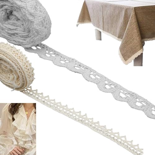 2 Rolle Spitzenband, 50 CM Vintage Spitzenband Borte, Häkelspitze Baumwolle Dekoband, Zierband Spitzenborte für Nähen Handwerk Hochzeit Deko Scrapbooking Geschenkbox 2 Rolle Spitzenband, 50 CM Vintage Spitzenband Borte, Häkelspitze Baumwolle Dekoband, Zierband Spitzenborte für Nähen Handwerk Hochzeit Deko Scrapbooking Geschenkbox von HSYTEK