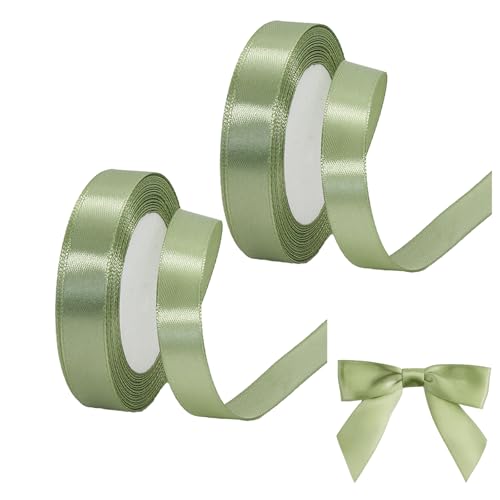 HSYTEK 2 Stück 22m Schleifenband Grün, 2cm Geschenkband Salbei, Satinband für Geschenkverpackung, Hochzeit, Weihnachten, Geschenk, Dekoration von HSYTEK