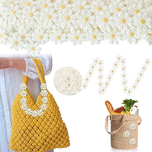 2M Spitzenband Weiß Blumen, Blumen Borten und Bänder zum Nähen, Spitzenborte Stoffblumen zum Aufnähen, 25mm Gänseblümchen Deko, Blumen Fransenborte für Hochzeit Deko DIY Handwerk Nähen Deko 2M Spitzenband Weiß Blumen, Blumen Borten und Bänder zum Nähen, Spitzenborte Stoffblumen zum Aufnähen, 25mm Gänseblümchen Deko, Blumen Fransenborte für Hochzeit Deko DIY Handwerk Nähen Deko von HSYTEK
