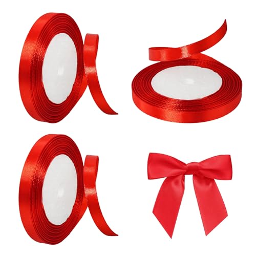 3 Stück 22m Schleifenband, 1cm Breit Geschenkband, Rot Satinband Dekoband Band Ribbon für Geschenkverpackung, Hochzeit, Weihnachten, Geschenk, Dekoration von HSYTEK