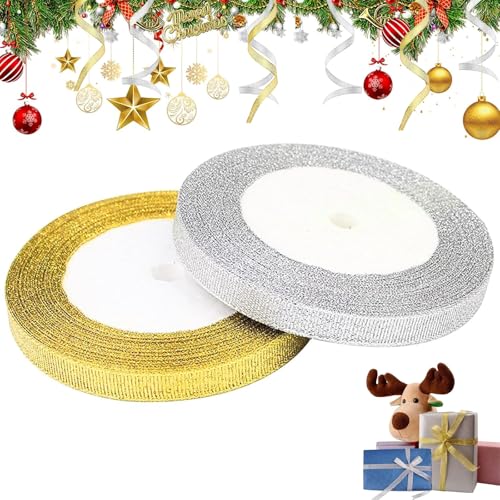 4 Rollen Seidenband, Geschenkband Gold 22 m Langes, 6 mm Breites, Organzaband Silber Glitzer, Schleifenband Silber, Satinband für Weihnachten Deko, Verpacken Geschenken, Basteln 4 Rollen Seidenband, Geschenkband Gold 22 m Langes, 6 mm Breites, Organzaband Silber Glitzer, Schleifenband Silber, Satinband für Weihnachten Deko, Verpacken Geschenken, Basteln von HSYTEK