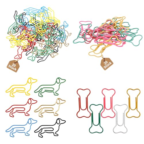 40 Stück Büroklammern Tiereform Lesezeichen, Büroklammern Motiv Dackelform, Süße Knochenförmige Metallpapier Clips, Bunt Papierklammern für Notebook Lesezeichen Planer Memo Dokument (40) von HSYTEK