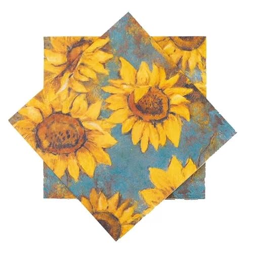 40 Stück Servietten Hochzeit, Sonnenblume Servietten 33x33, Vintage-Napkins, Servietten Eukalyptus für Geburtstag Hochzeit Party Tisch Dekoration Party Servietten von HSYTEK