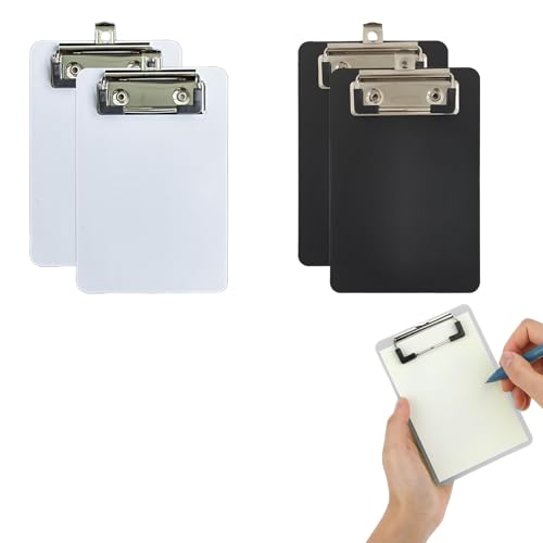 4PCS Klemmbrett A6, Klemmbretter, Klemmbrett Klein, Kunststoff Clipboard, Schreibbrett, Klemme für Klemmbrett, Klemmbrett Mappe, Schreibbrett für Notizbuch, Quittung, Liste (Schwarz, Weiß) von HSYTEK