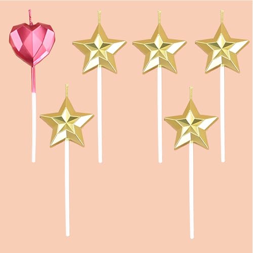 6 Stück Sternform Herzform Geburtstagskerzen, Cake Topper Dekorationen Geburtstagskerzen, Tortenkerzen Mit Haltern für Geburtstage, Valentinstag, Partys, Gold und Rot 6 Stück Sternform Herzform Geburtstagskerzen, Cake Topper Dekorationen Geburtstagskerzen, Tortenkerzen Mit Haltern für Geburtstage, Valentinstag, Partys, Gold und Rot von HSYTEK