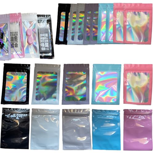 75 Stück für Cali Packs, für Cali Bags, 6cm*10cm Baggys Weed, Mylar Bags, Baggies, für Ohrringe, Ringe und Süßwaren(Nordisches Rosa, Himmelblau, Taro Violett, Elfenbein, Tinte Schwarz) von HSYTEK