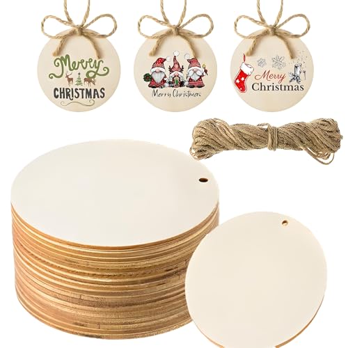 HSYTEK 10 Stück Runde Holzscheiben mit Loch, 7.5cm Holzplatten zum Basteln, Blanko Holzplättchen mit Bindfaden, Holzscheibe für Beschriftungen, Weihnachtsdekorationen, Hochzeitsdekorationen, Malerei HSYTEK 10 Stück Runde Holzscheiben mit Loch, 7.5cm Holzplatten zum Basteln, Blanko Holzplättchen mit Bindfaden, Holzscheibe für Beschriftungen, Weihnachtsdekorationen, Hochzeitsdekorationen, Malerei von HSYTEK