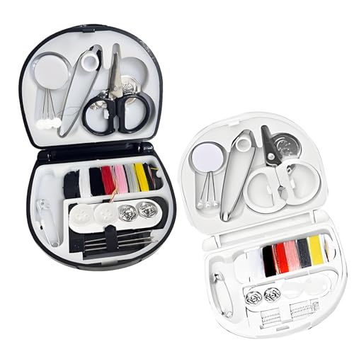 HSYTEK 2 Stück Mini-Nähset, Tragbares Nähset Reise, Geeignet für Reisende Anfänger diy und zu Hause verwenden Nadel und Faden Set, Schwarz, Weiß (2) von HSYTEK
