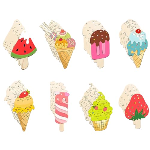 HSYTEK Basteln Kindergeburtstag, 24 Stück Bastelset Kindergeburtstag, Eiscreme Holz Basteln Kinder, Eiscreme-Holzteile, Befüllbare Farben, für DIY Crafts, Geburtstagsdekorationen HSYTEK Basteln Kindergeburtstag, 24 Stück Bastelset Kindergeburtstag, Eiscreme Holz Basteln Kinder, Eiscreme-Holzteile, Befüllbare Farben, für DIY Crafts, Geburtstagsdekorationen von HSYTEK