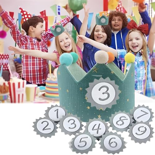HSYTEK Geburtstagskrone Kinder mit Zahlen, Wiederverwendbar Krone Geburtstag aus Stoff mit Auswechselbaren Zahlen von 1-9, Geburtstagskrone Mädchen und Junge für den Kindergeburtstag (Blau) von HSYTEK