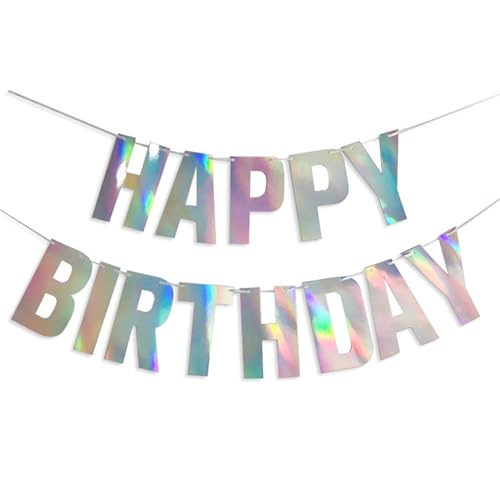 HSYTEK Happy Birthday Banner - Dazzling Silber Laser glänzend Geburtstag Flagge Party Dekoration, Happy Birthday Girlande, Happy Birthday, Happy Birthday Deko, Geburtstag Deko HSYTEK Happy Birthday Banner - Dazzling Silber Laser glänzend Geburtstag Flagge Party Dekoration, Happy Birthday Girlande, Happy Birthday, Happy Birthday Deko, Geburtstag Deko von HSYTEK